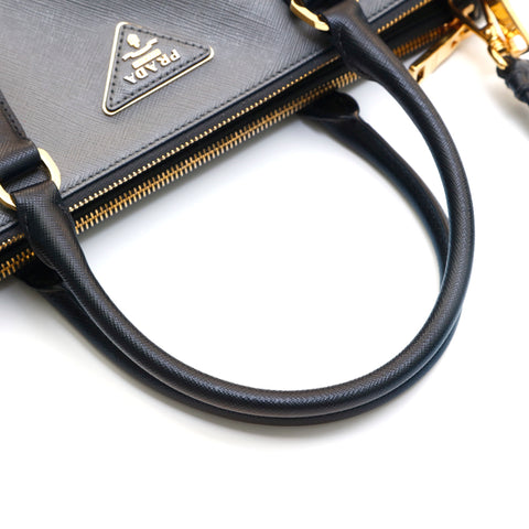 PRADA Saffiano Lux Large 2 Way Shoulder Bag Handbag Black Leather