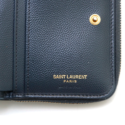 イヴ・サンローラン YVES SAINT LAURENT ロゴ レザー 二つ折り財布 グレー P13524