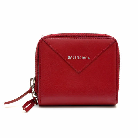 Balenciaga Balenciaga Logo en cuir Purse Bi-Rold portefeuille Red P13528