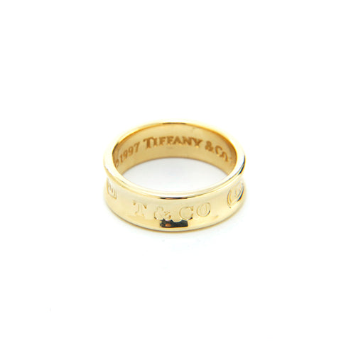 Tiffany Tiffany & Co. 1837 Narrow Logo Ring YG 750 6.7G 52 Size 13