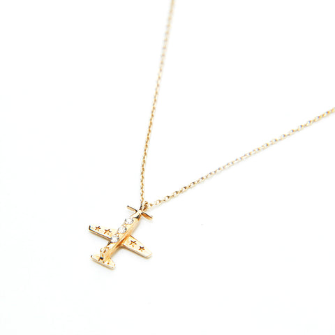 Star Jewelry Airplane Diamond Pendant WG K10 1.0g Necklace Gold