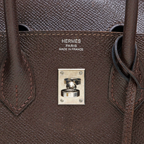 Hermes Hermes Birkin 25 Voebson Silver Bracket Handtasche □ M Gravur 2009 Chocolat P13702