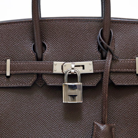 Hermes Hermes Birkin 25 Voebson Silver Bracket Handtasche □ M Gravur 2009 Chocolat P13702