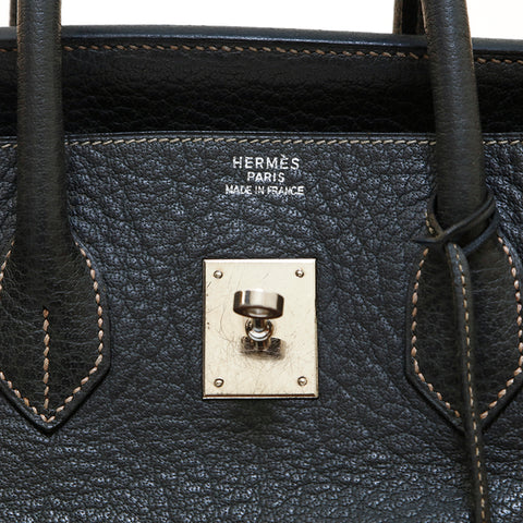 Hermes Birkin 35 Togo Black Handbag Silver Hardware B Engraved