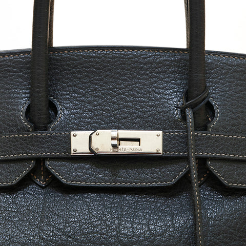 Hermes Birkin 35 Togo Black Handbag Silver Hardware B Engraved