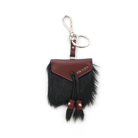 Prada Leather Fur Tassel Charm黑色X波尔多P13853