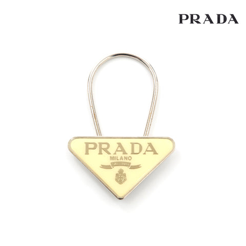 プラダ PRADA 三角ロゴ キーリング クリームxシルバー P13854 – NUIR 