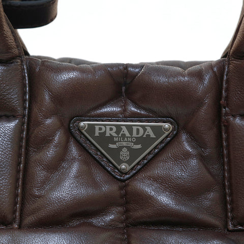 プラダ PRADA ナッパボンバー  ハンドバッグ レザー ブラウン P13871