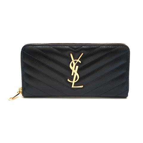Yves Saint Laurent Yves Saint Laurent V cousu en cuir à fermeture éclair rond long portefeuille noir P13894