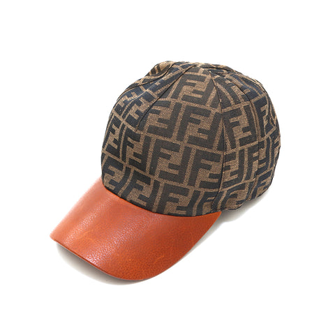Fendi Fendi Zukka帆布皮革帽帽棕色X米色P13896