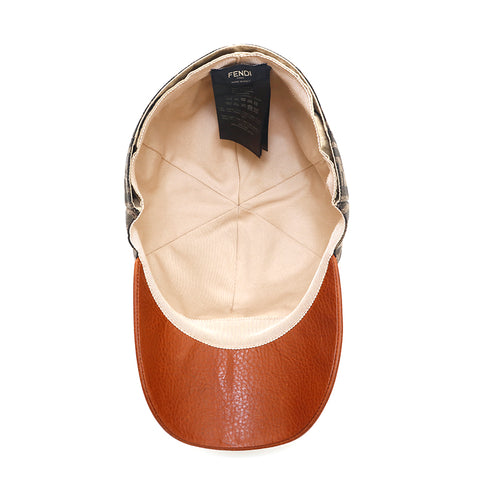 Fendi FENDI Zukka Canvas Leather Revershindable Cap Brown X Beige P13896