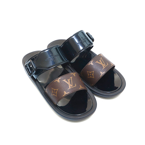 Louis Vuitton Monogram Sunbus Line Sandals Black X Brown P13899