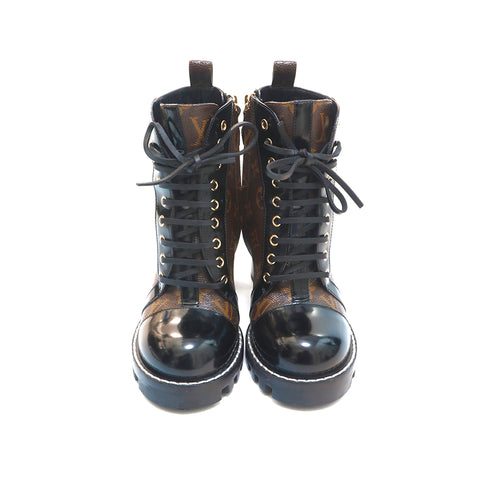 Louis Vuitton Black/Brown Patent Leather and Monogram Canvas Star Trail Boots Size 40