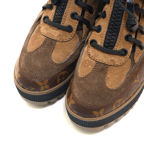 Black & Brown Leather & Suede Monogram Laureate Platform Desert Ankle Boots