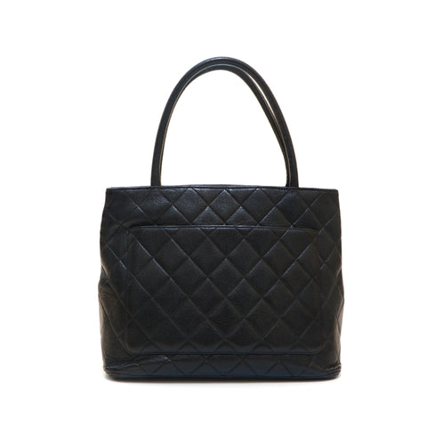 Chanel Medallion Vintage Tote Bag In Black Quilted Caviar Leather