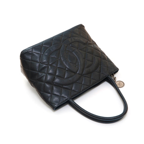 Chanel Chanel Cabia Skin Dekakoko Nachdrucktuch Medaillion Handtasche Tasche Schwarz P13914