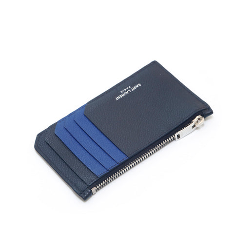 イヴ・サンローラン YVES SAINT LAURENT パスケース コインケース カードケース レザー ブラックxブルー P13919