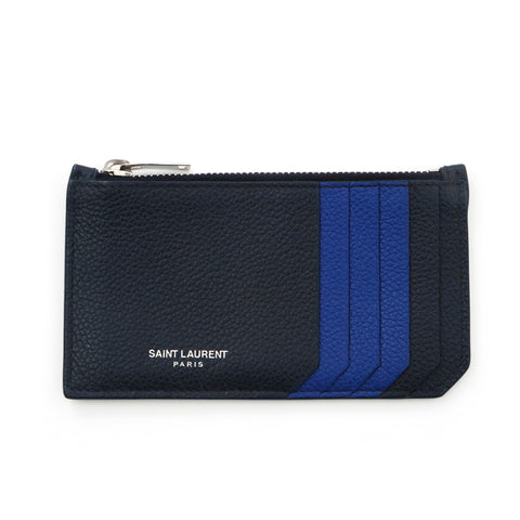 Eve Saint Laurent Yves Saint Laurent Pass Case Case Card Case Leather Black X Blue P13919