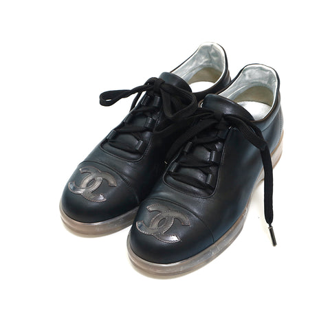 Chanel CHANEL Coco Mark Clear Sole Sneakers Leather Black P13928 – NUIR  VINTAGE