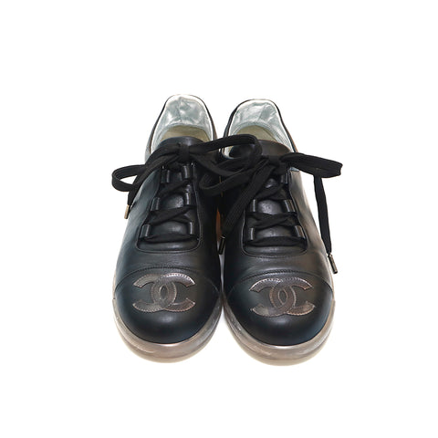Chanel CHANEL Coco Mark Clear Sole Sneakers Leather Black P13928