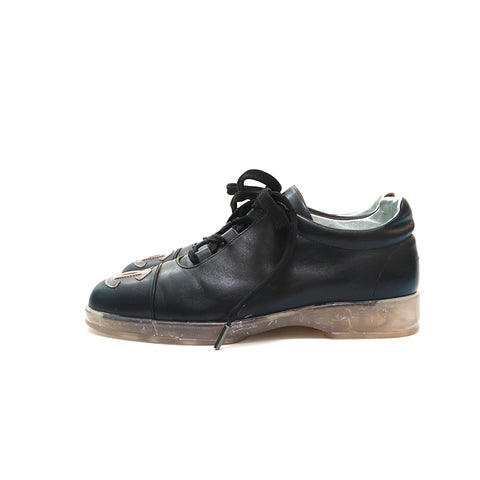 香奈儿香奈儿可可标记透明鞋底运动鞋皮革黑色P13928