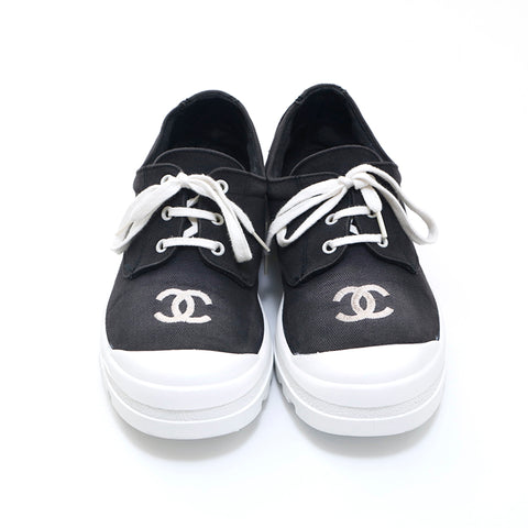 Chanel CHANEL Coco Mark Canvas Sneakers Black x White P13931