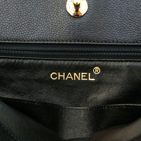 シャネル CHANEL キャビアスキン ターンロック チェーン トート ショルダーバッグ ブラック P13938