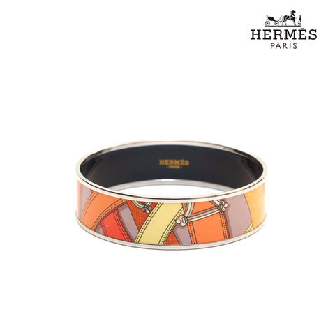 エルメス HERMES エマイユGM バングル シルバー×オレンジ系 WS2393