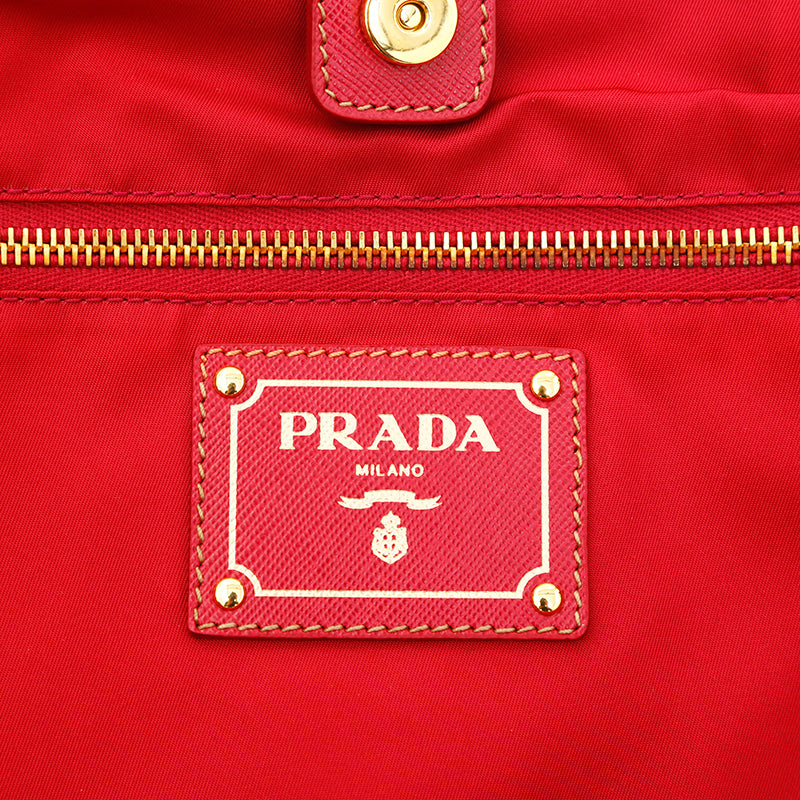 プラダ PRADA ロゴ サフィアーノ ナイロン トートバッグ ワイン