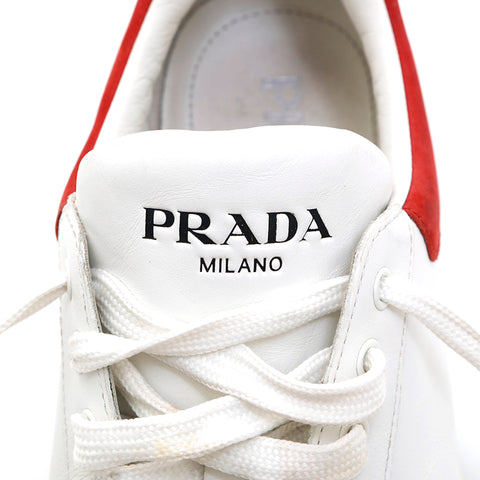 プラダ PRADA レザー スニーカー ホワイトxレッド P13969