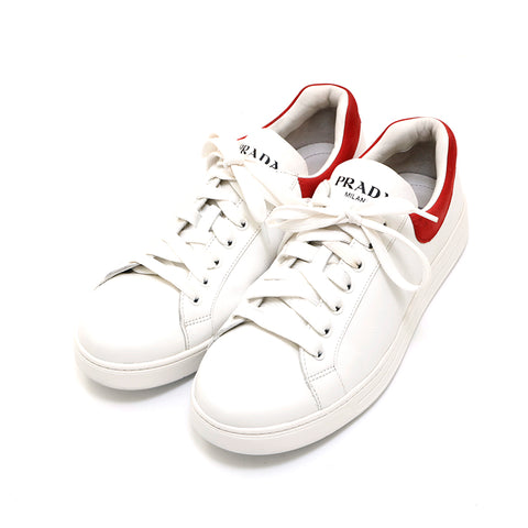 prada prada皮运动鞋白色X红色P13969