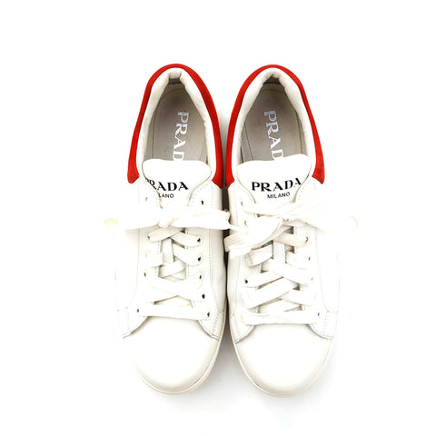 Prada PRADA Leather Sneakers White X Red P13969