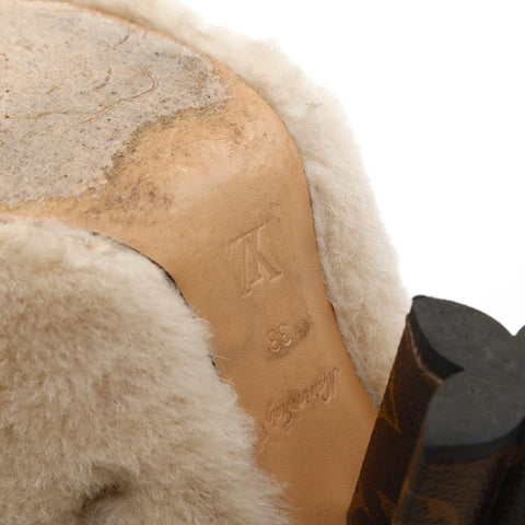 Louis Vuitton Brown Mink Fur Lock It Flat Slides Size 38