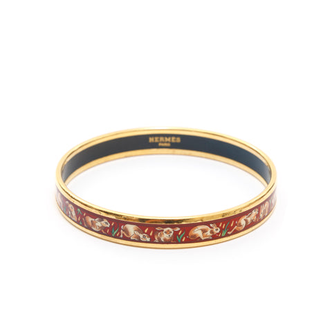 爱马仕爱马仕Emaille PM兔子图案手镯金X红色P13975