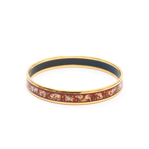 Hermes Hermes Emaille PM Rabbit Match Bangle Gold X Red P13975