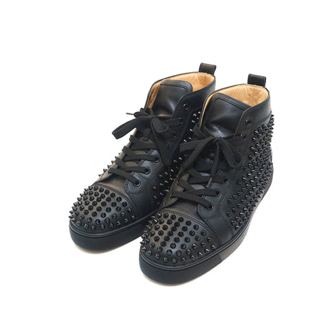 Christian Lubutan CHRISTIAN LOUBOUTIN Spike Soods High Cut Sneakers Leather Black P13981