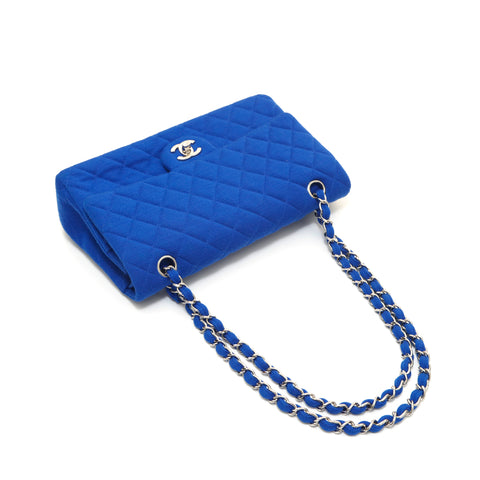 Chanel CHANEL Jersey Matrasse Double Flap Chain Shoulder Bag Blue