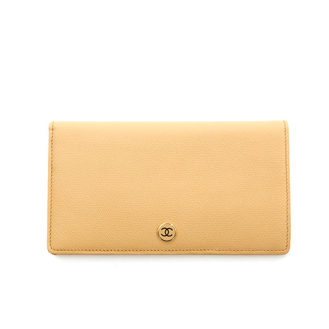 Chanel CHANEL Coco button Long Wallet Leather beige P14015