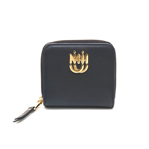 Miu miu miu logo plifold portefeuille en cuir noir p14040