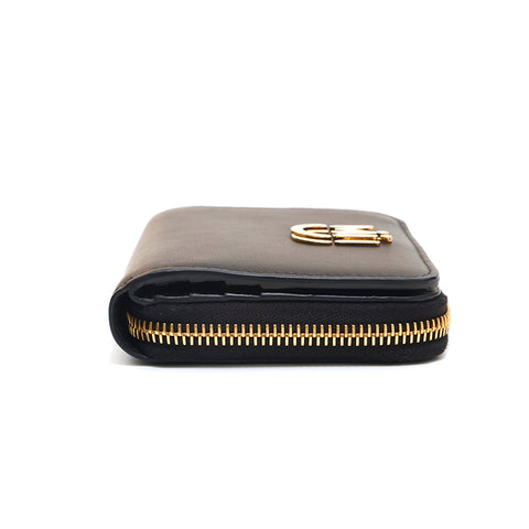 Miu miu miu miu logo portefeuille bi-pliat en cuir noir p14040