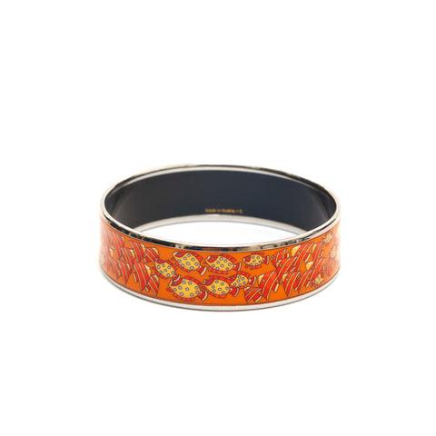 Hermes Hermes Emaille GM Bangle Silver x Orange P14067