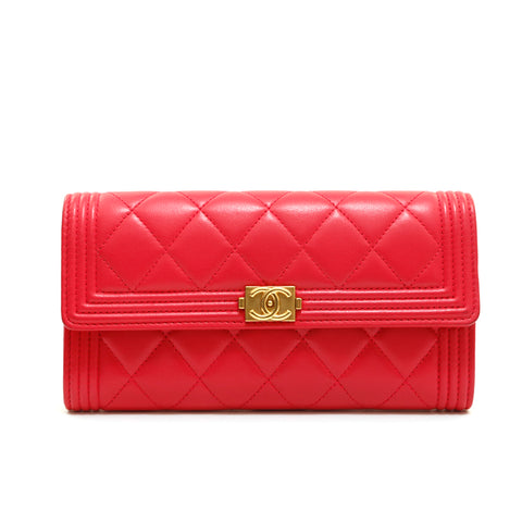 Chanel Chanel Ramskin男孩频道Matlassse Long Wallet Pink P14091