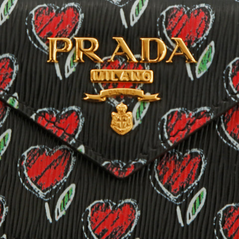 プラダ PRADA ハートフラワー レザー ウォレット 三つ折り財布 ブラック P14097