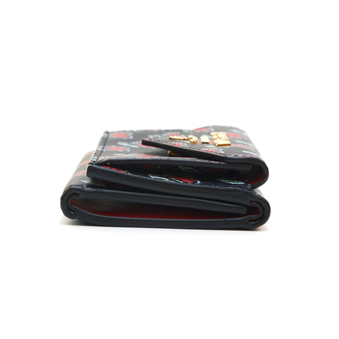 Prada PRADA Heart Flower Leather Wallet Triple Fold Wallet Black 