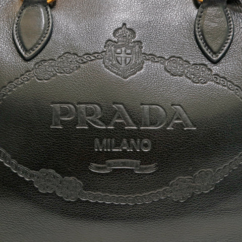 Prada Prada徽标2Way皮革肩带手提袋黑色P14098