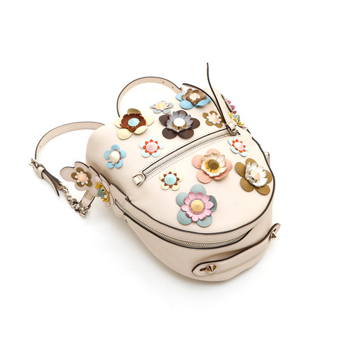 fendi mini flower backpack FENDI Flower Studs Backpack/Daypack Leather Ivory P14104 – NUIR VINTAGE