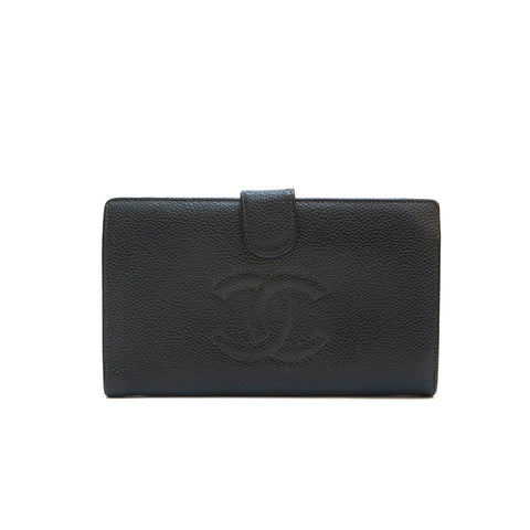 Chanel Chanel Cabia Skin Coco Mark Long Wallet Black P14105