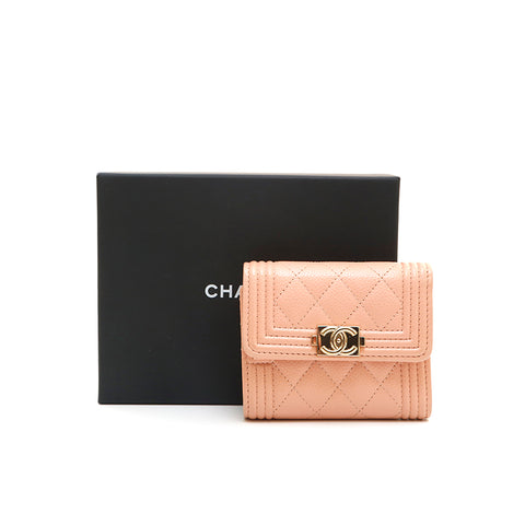 Chanel Chanel Cabia Skin Boy Channel Wallet Palk Pink P14114