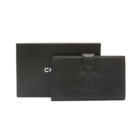 Chanel Chanel Cabia Skin Coco Mark portefeuille long portefeuille noir P14116