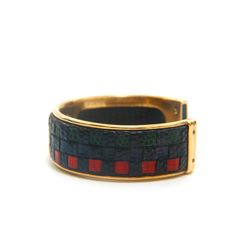 Hermes Hermes Leather Bangle Gold X Black P14121